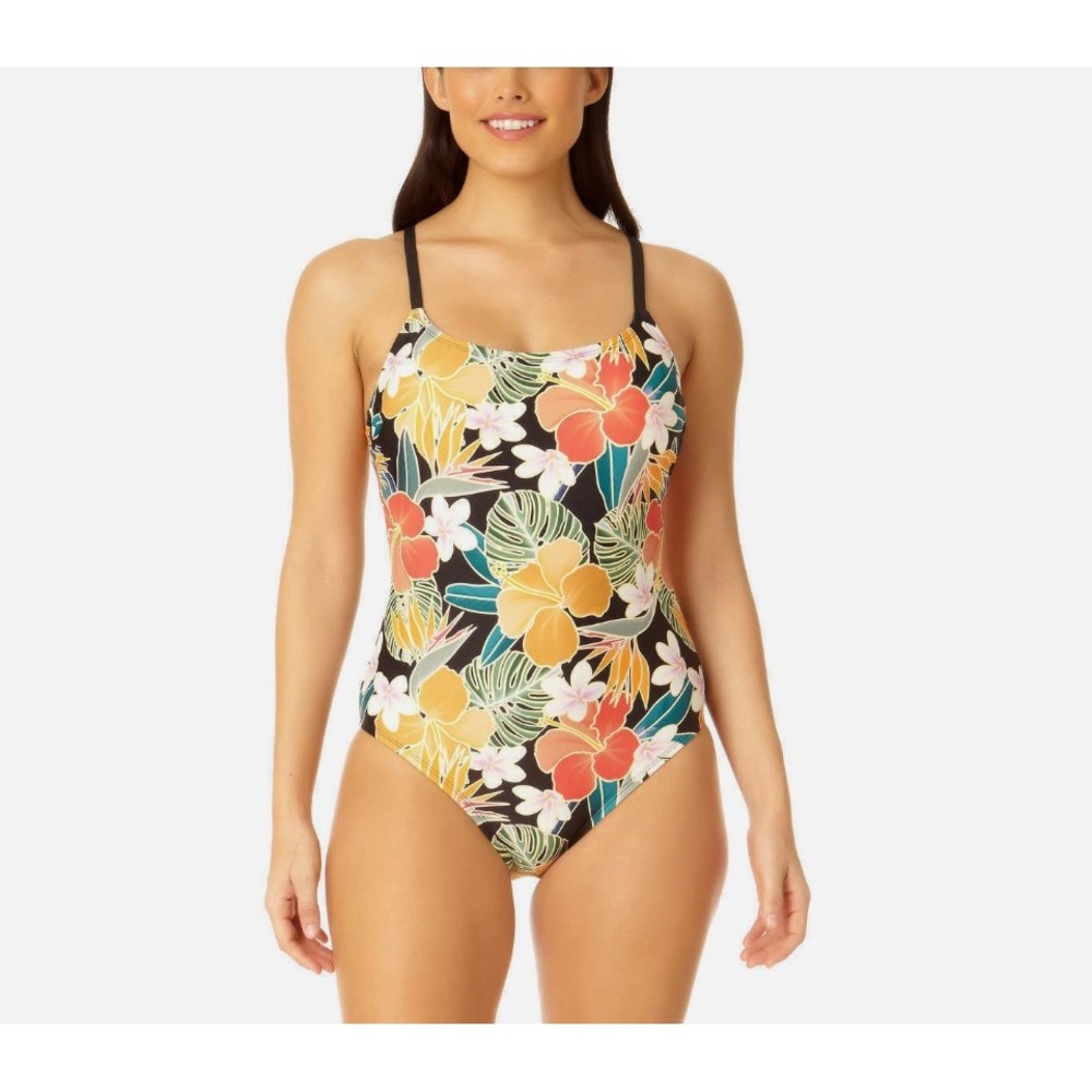 Hurley One‎ Piece Swimsuit Tropical Black Multi Strappy Back S NWT